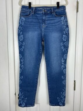 Chico’s Perfect Stretch Girlfriend Slim Leg Ankle Jeans Floral Print